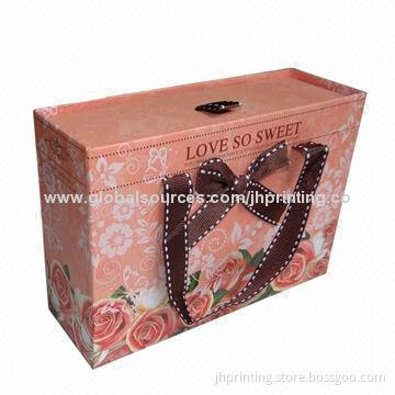 New Paper Gift Packaging Box with Ribbon Handle, Drawer Style, Handmade